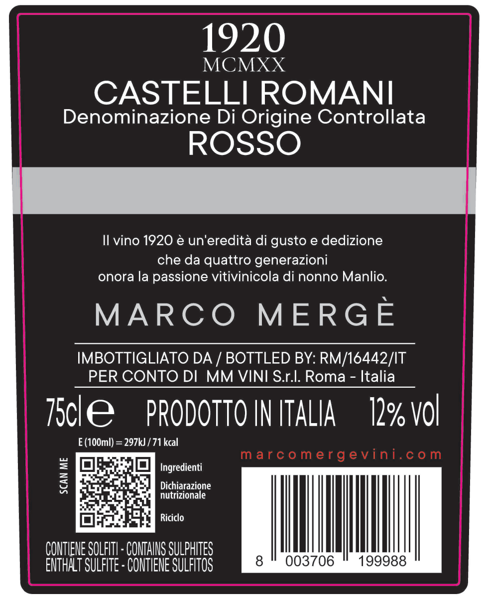 MCMXX-1920 - CASTELLI ROMANI ROSSO DOC